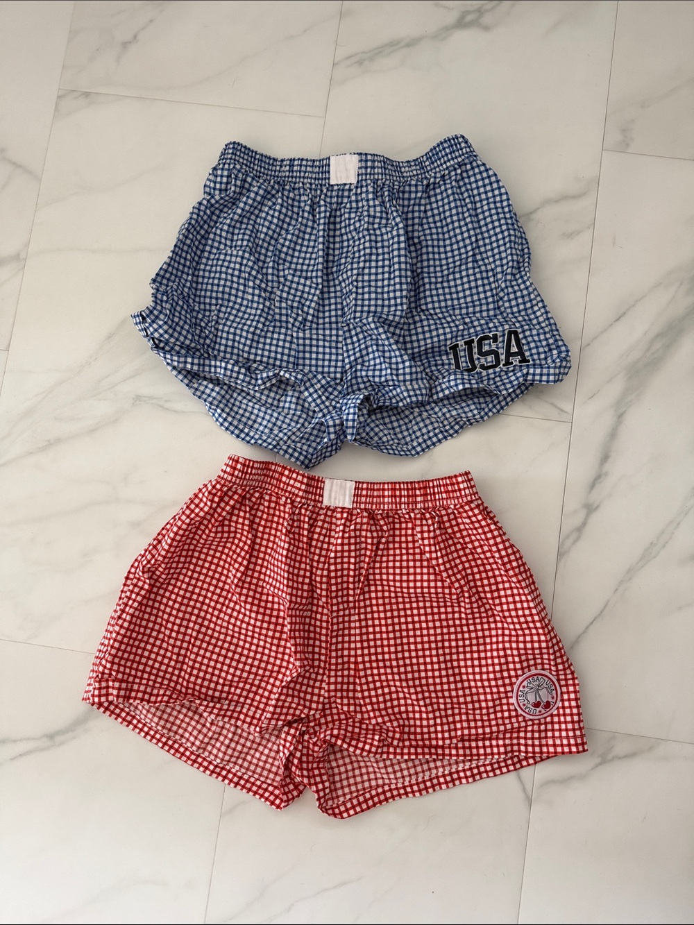 Blue Gingham USA Shorts + Red Gingham Shorts Set